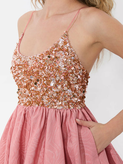 Nessa Bubble Mini Dress In Dusty Rose - Alice + Olivia Women