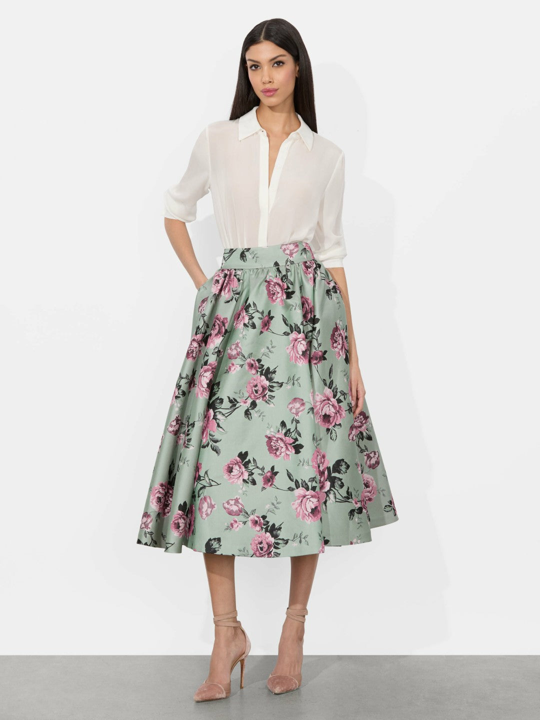 Nilda Voluminous Skirt In Sage Multi - Alice + Olivia Women