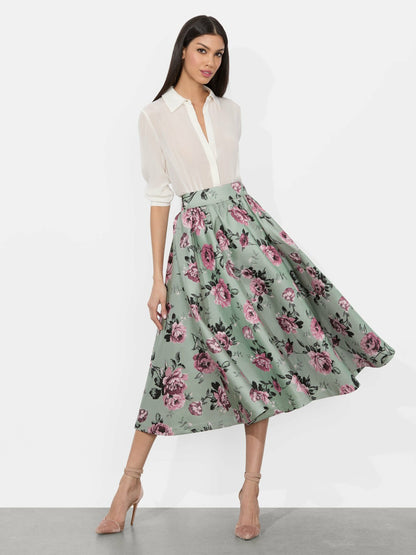 Nilda Voluminous Skirt In Sage Multi - Alice + Olivia Women