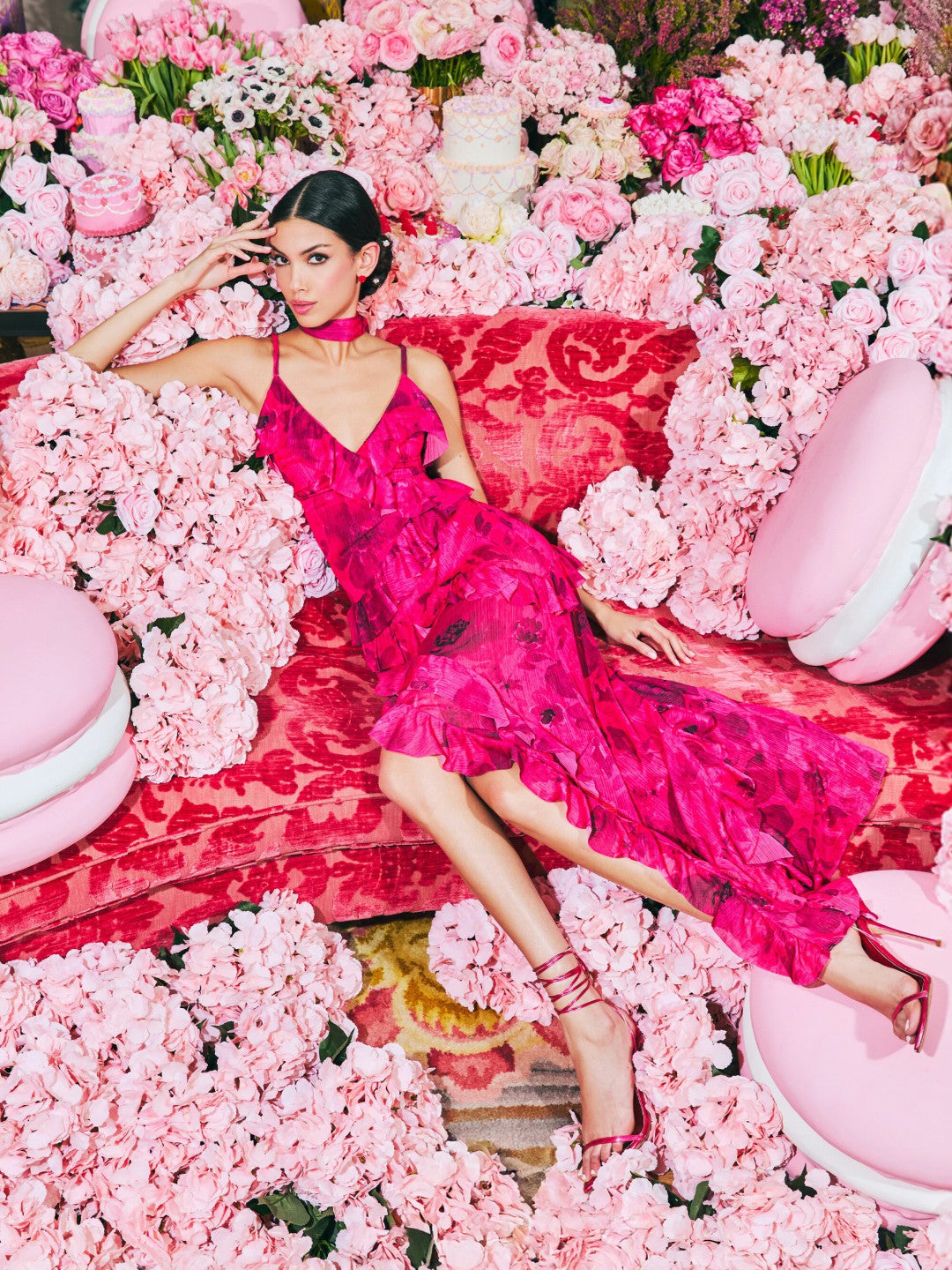 Nelia Maxi Dress In Floral Fling Raspberry - Alice + Olivia Women
