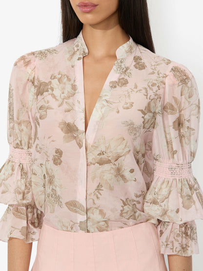 Ilan Smocked Blouse In Meadow - Alice + Olivia Women