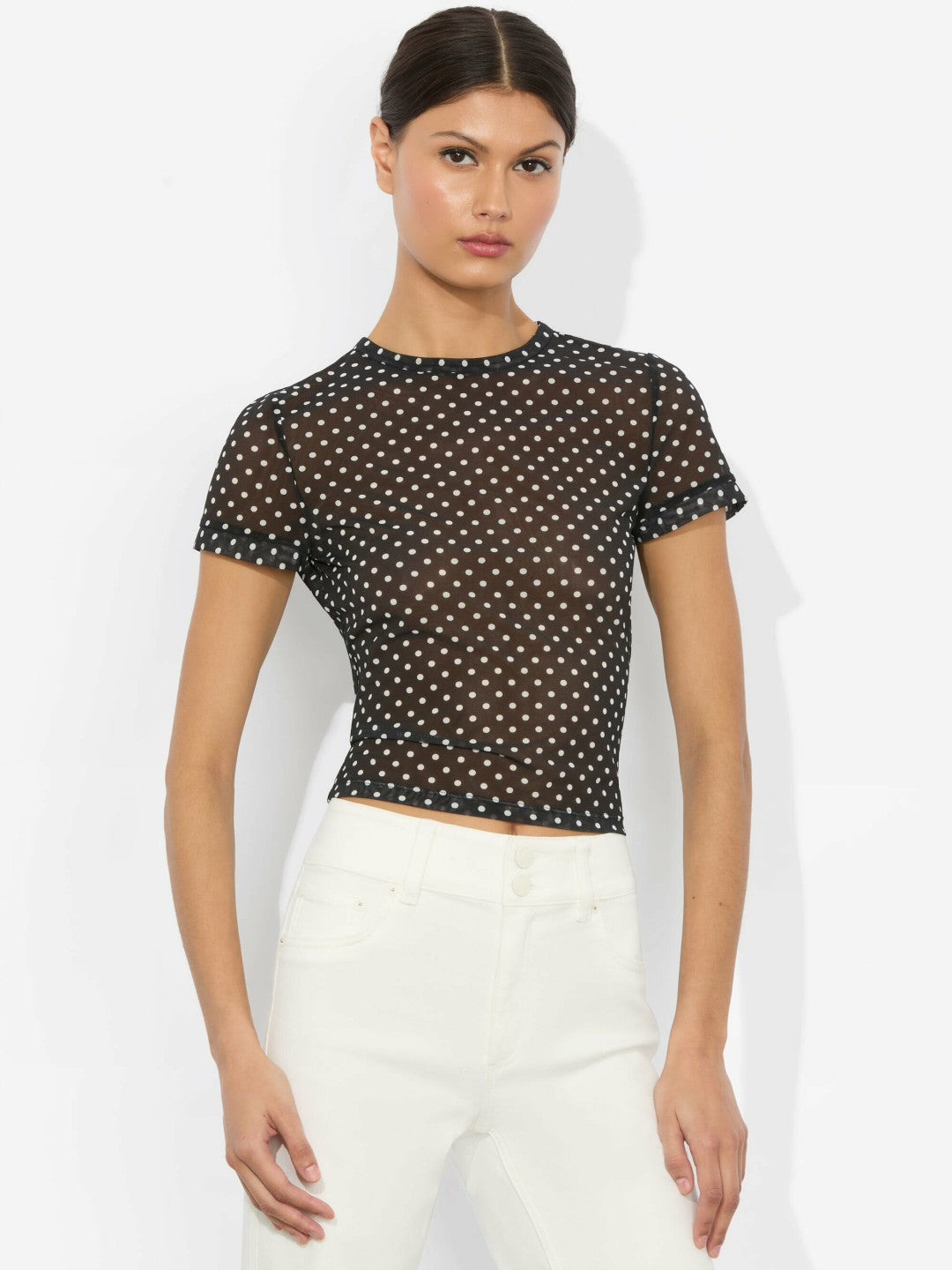 Tess Tee In Black/off White Polka Dot - Alice + Olivia Women