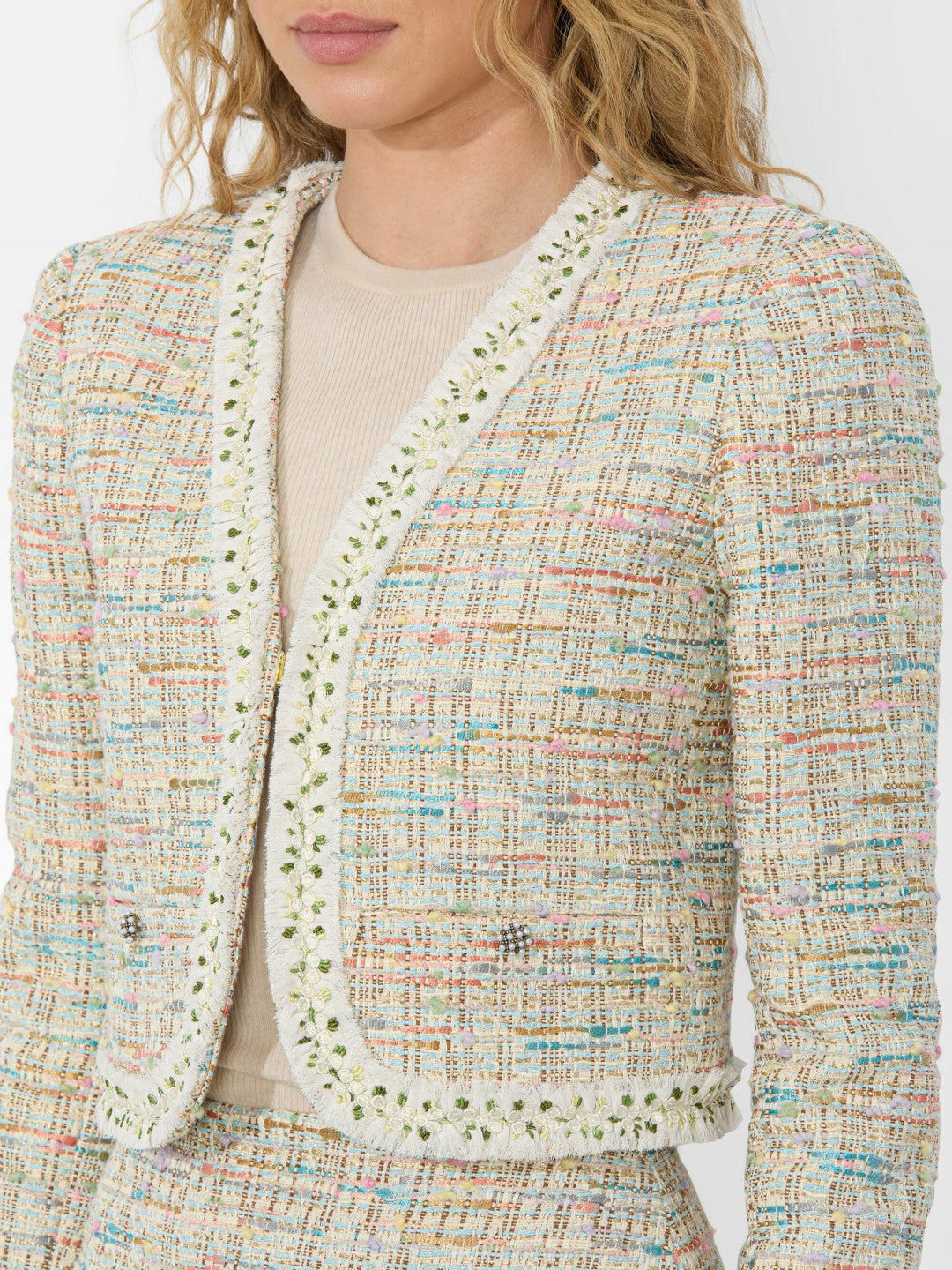 Peyton Tweed Jacket In Off White Multi - Alice + Olivia Women