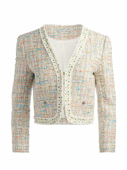Peyton Tweed Jacket In Off White Multi - Alice + Olivia Women