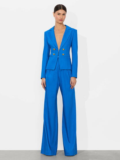 Mya Linen Fitted Blazer In True Blue - Alice + Olivia Women