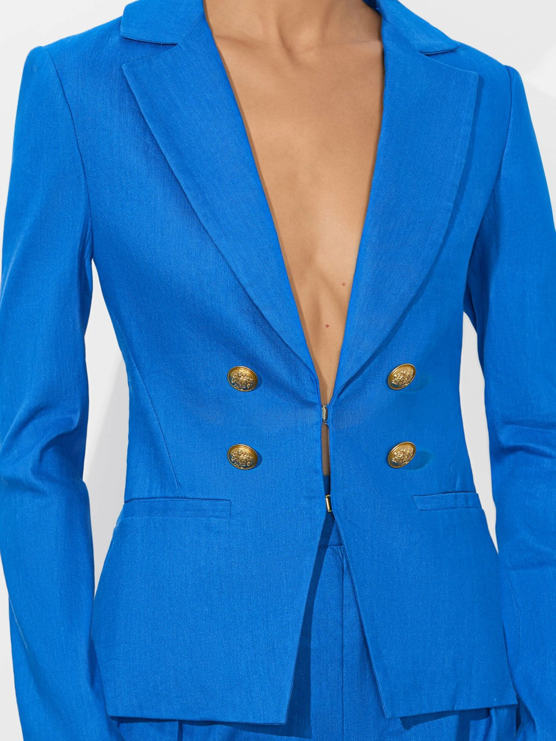 Mya Linen Fitted Blazer In True Blue - Alice + Olivia Women