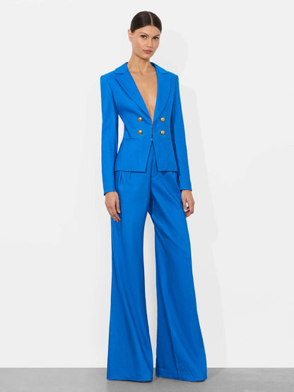 Mya Linen Fitted Blazer In True Blue - Alice + Olivia Women