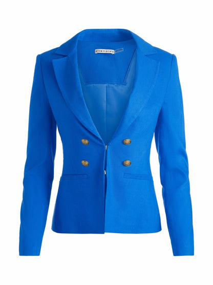 Mya Linen Fitted Blazer In True Blue - Alice + Olivia Women