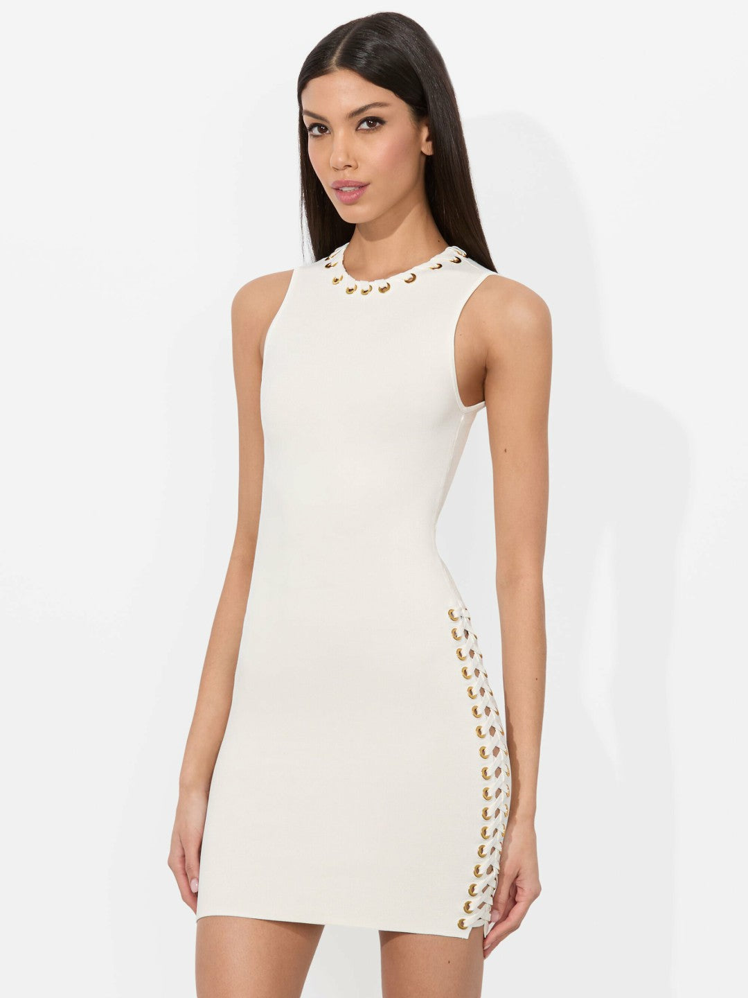Kylin Grommet Mini Dress In Soft White - Alice + Olivia Women