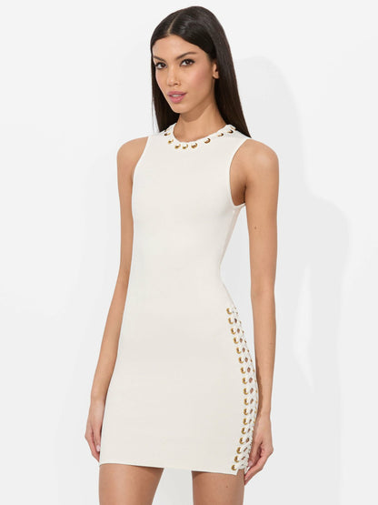 Kylin Grommet Mini Dress In Soft White - Alice + Olivia Women