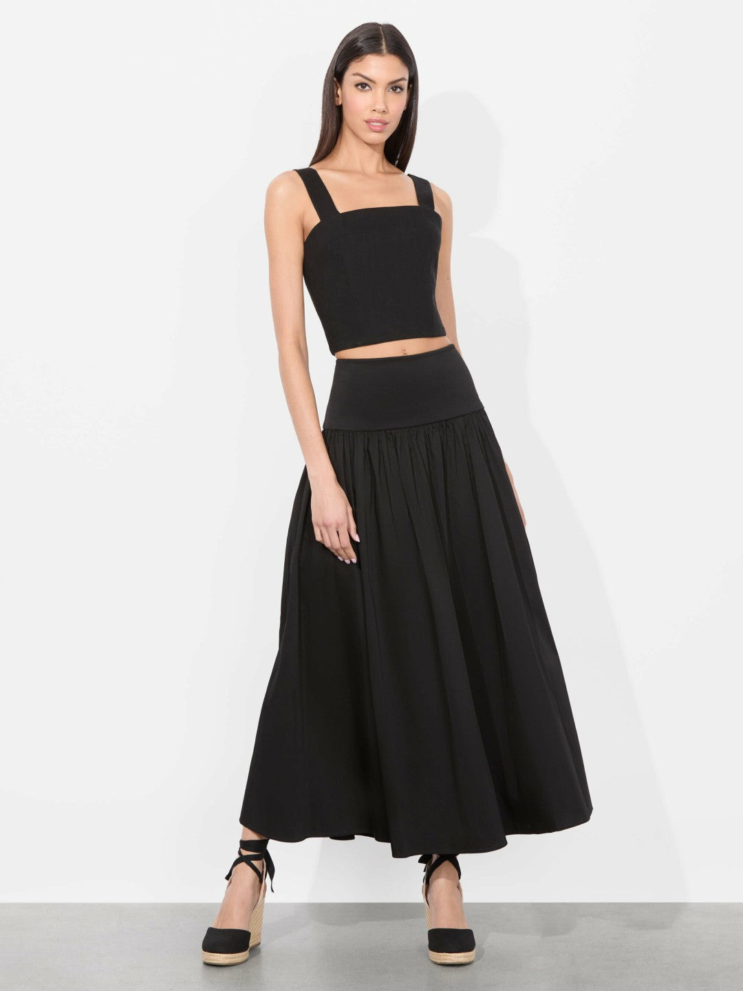 Oriana Drop Waist Midi Skirt In Black - Alice + Olivia Women