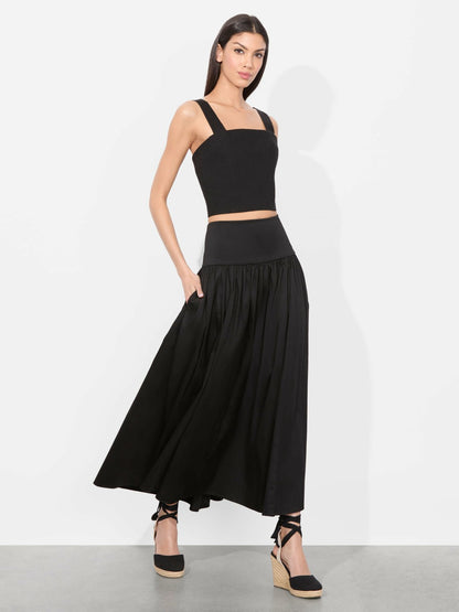 Oriana Drop Waist Midi Skirt In Black - Alice + Olivia Women