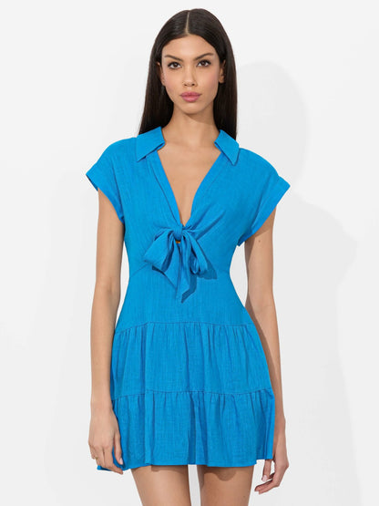 Mila Linen Mini Dress In True Blue - Alice + Olivia Women
