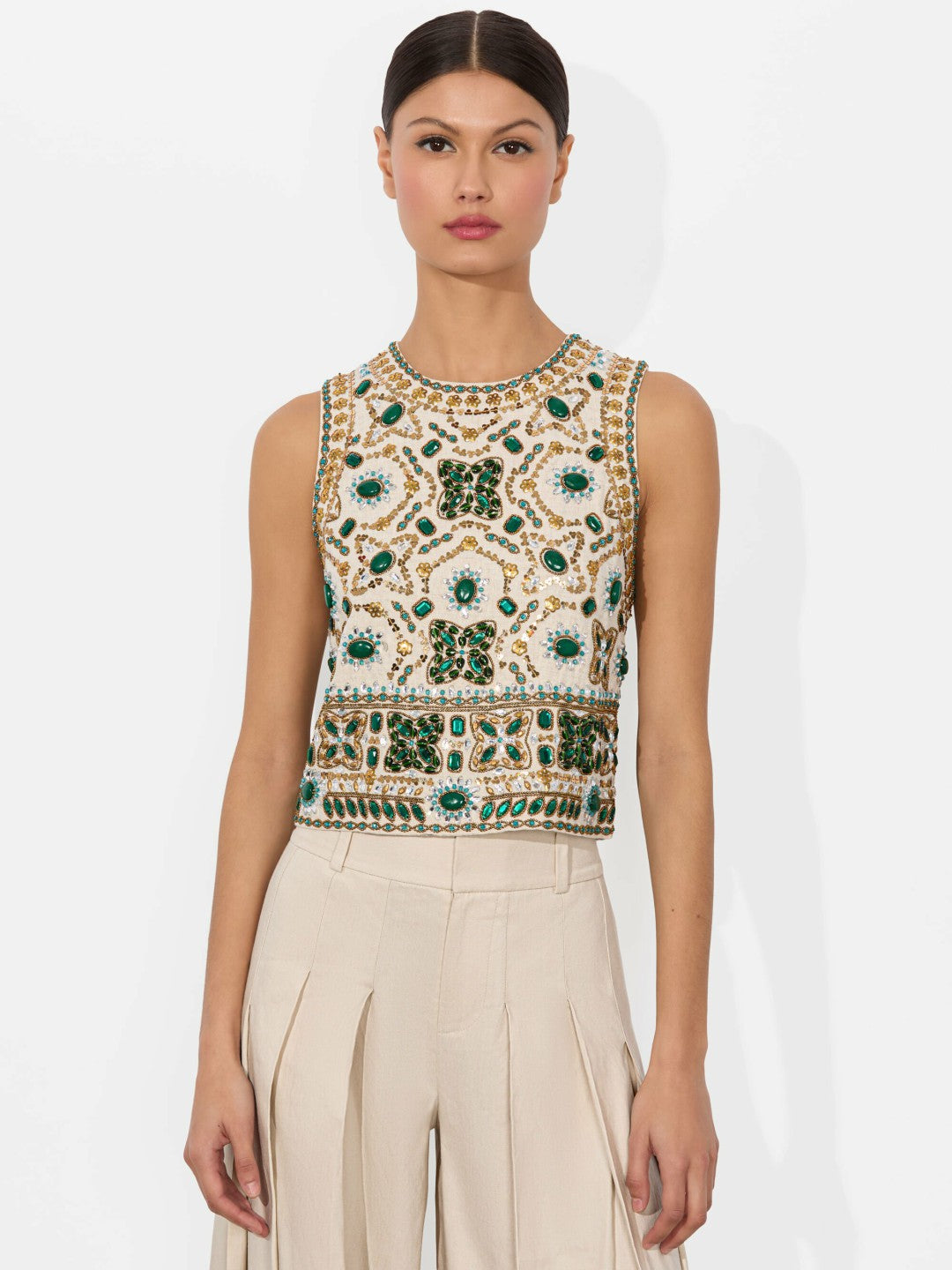 Amal Embellished Tank In Off White Multi - Alice + Olivia Women