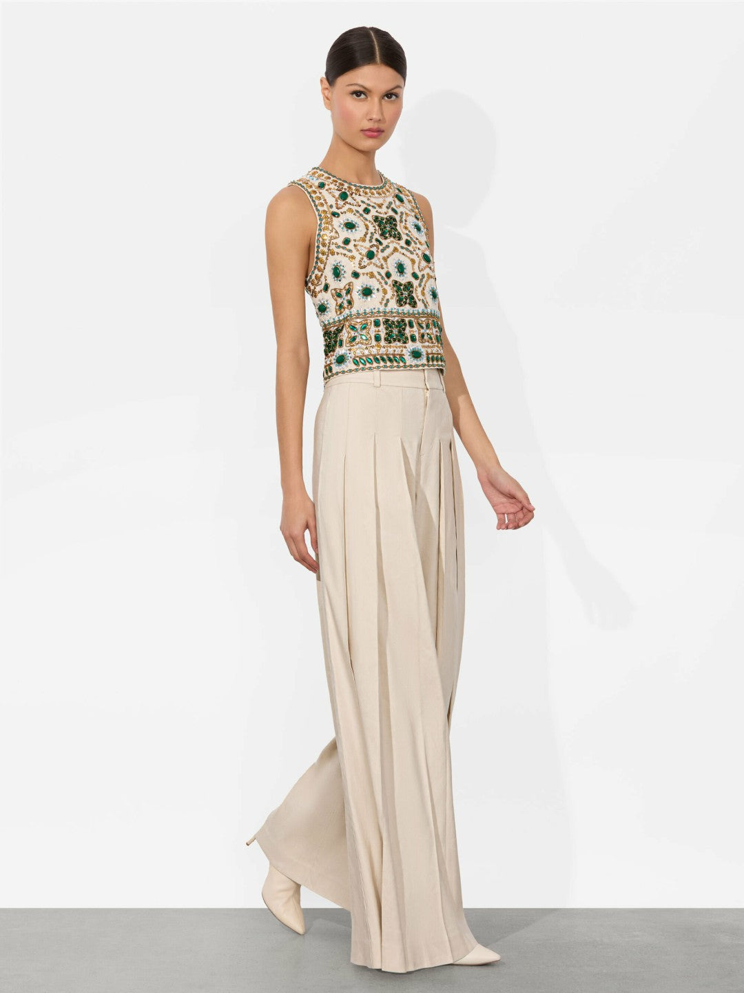 Amal Embellished Tank In Off White Multi - Alice + Olivia Women