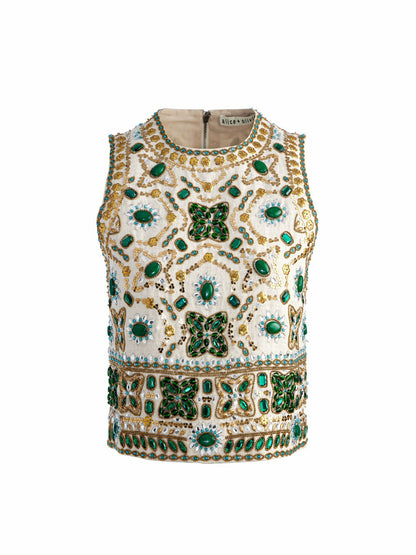 Amal Embellished Tank In Off White Multi - Alice + Olivia Women