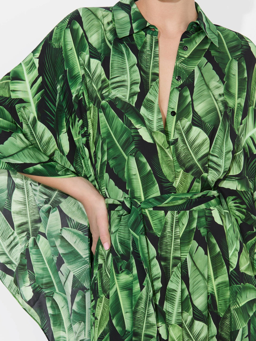 Deanne Midi Shirt Dress In Jungle Palm Black - Alice + Olivia Women