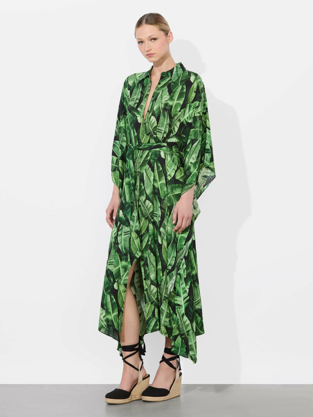 Deanne Midi Shirt Dress In Jungle Palm Black - Alice + Olivia Women