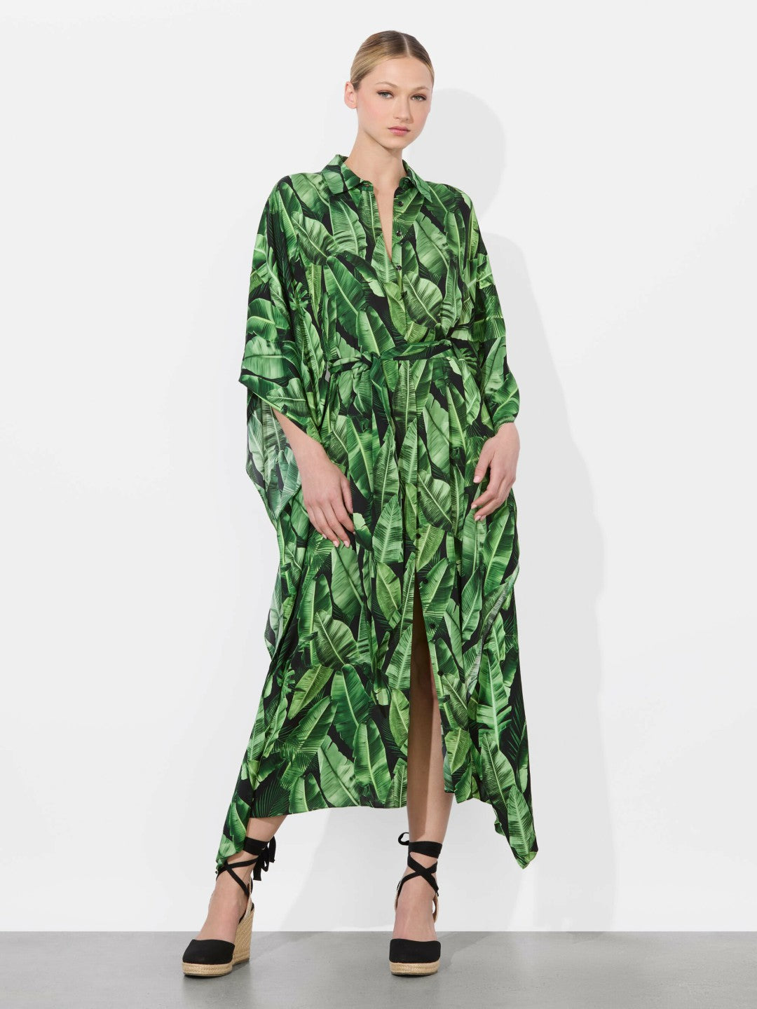 Deanne Midi Shirt Dress In Jungle Palm Black - Alice + Olivia Women