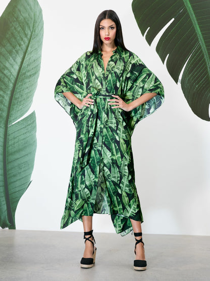 Deanne Midi Shirt Dress In Jungle Palm Black - Alice + Olivia Women