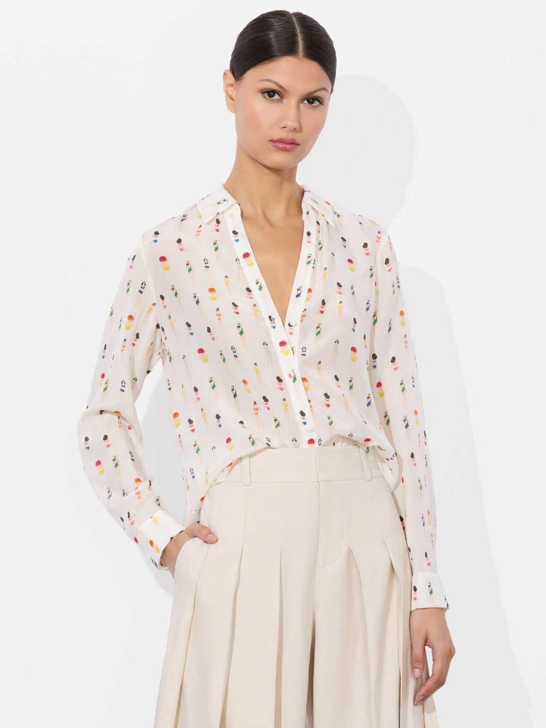 Eloise Button Down Blouse In Beach Club - Alice + Olivia Women