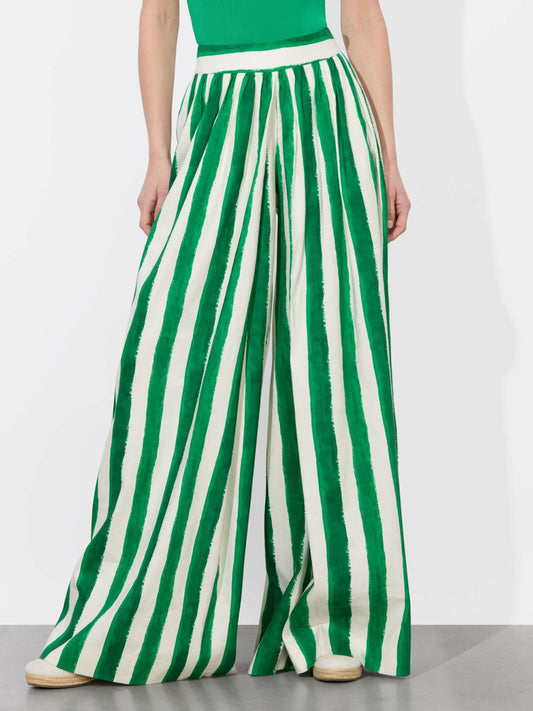 Samara Linen Pant In Painted Stripe Lt Emerald - Alice + Olivia Women