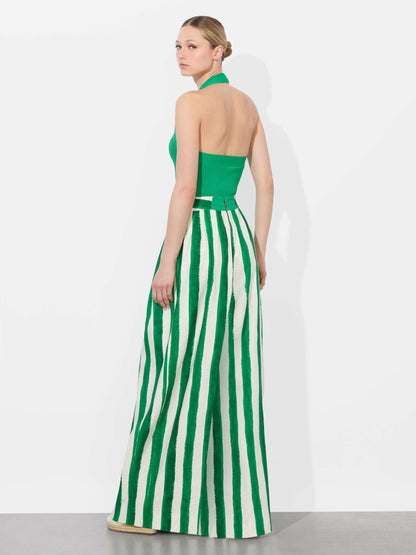 Samara Linen Pant In Painted Stripe Lt Emerald - Alice + Olivia Women