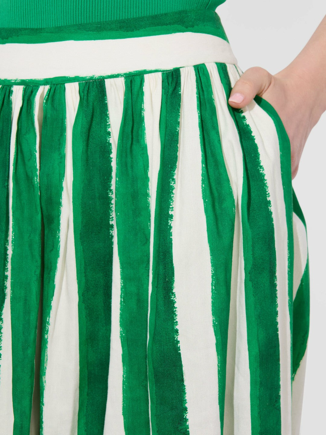 Samara Linen Pant In Painted Stripe Lt Emerald - Alice + Olivia Women
