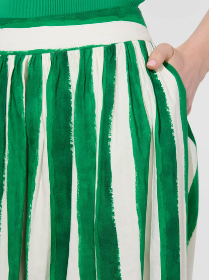 Samara Linen Pant In Painted Stripe Lt Emerald - Alice + Olivia Women