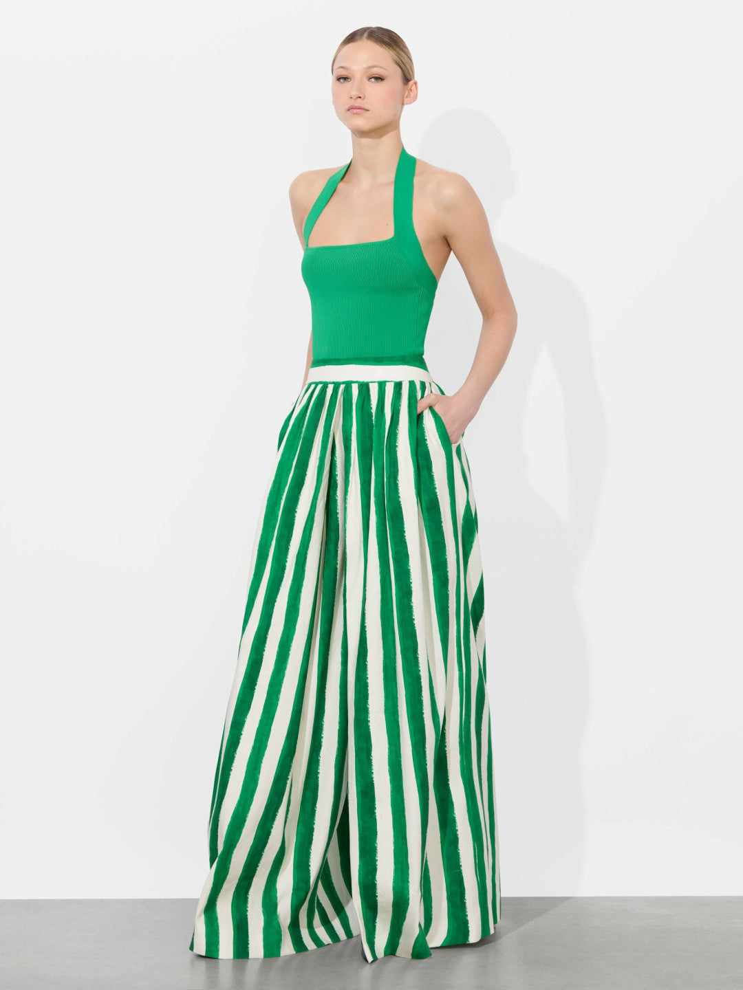 Samara Linen Pant In Painted Stripe Lt Emerald - Alice + Olivia Women