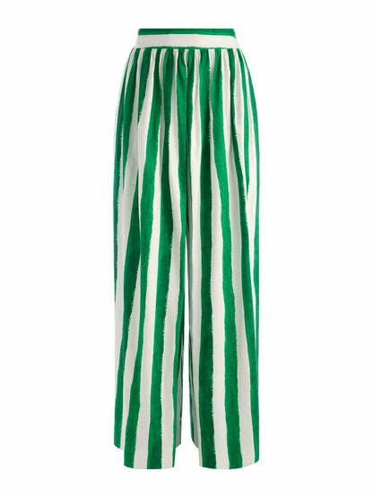 Samara Linen Pant In Painted Stripe Lt Emerald - Alice + Olivia Women