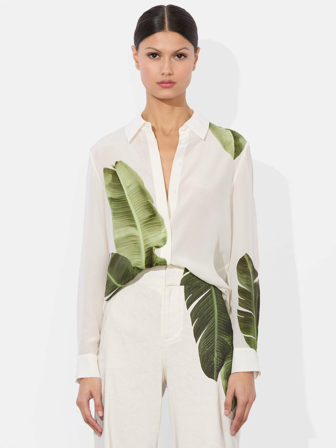 Willa Silk Blouse In Jungle Palm Off White - Alice + Olivia Women