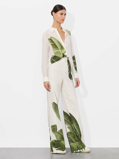 Willa Silk Blouse In Jungle Palm Off White - Alice + Olivia Women