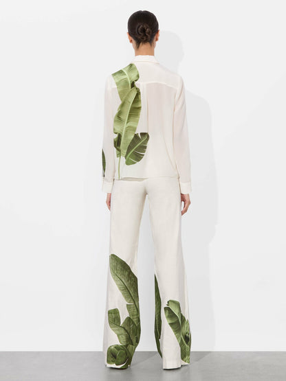 Willa Silk Blouse In Jungle Palm Off White - Alice + Olivia Women