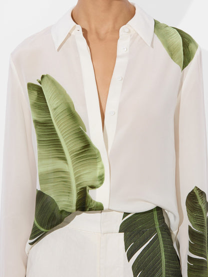Willa Silk Blouse In Jungle Palm Off White - Alice + Olivia Women