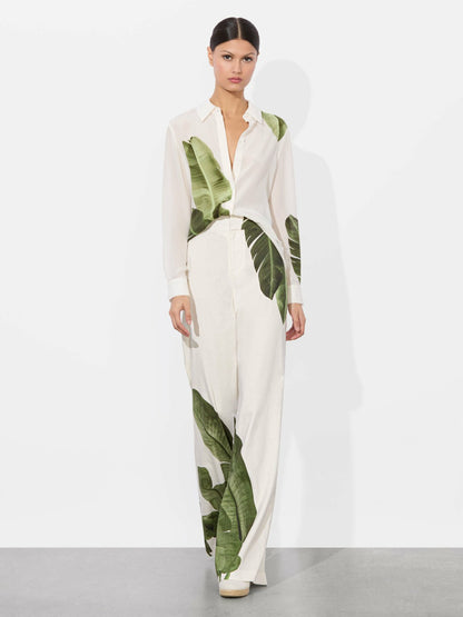 Willa Silk Blouse In Jungle Palm Off White - Alice + Olivia Women