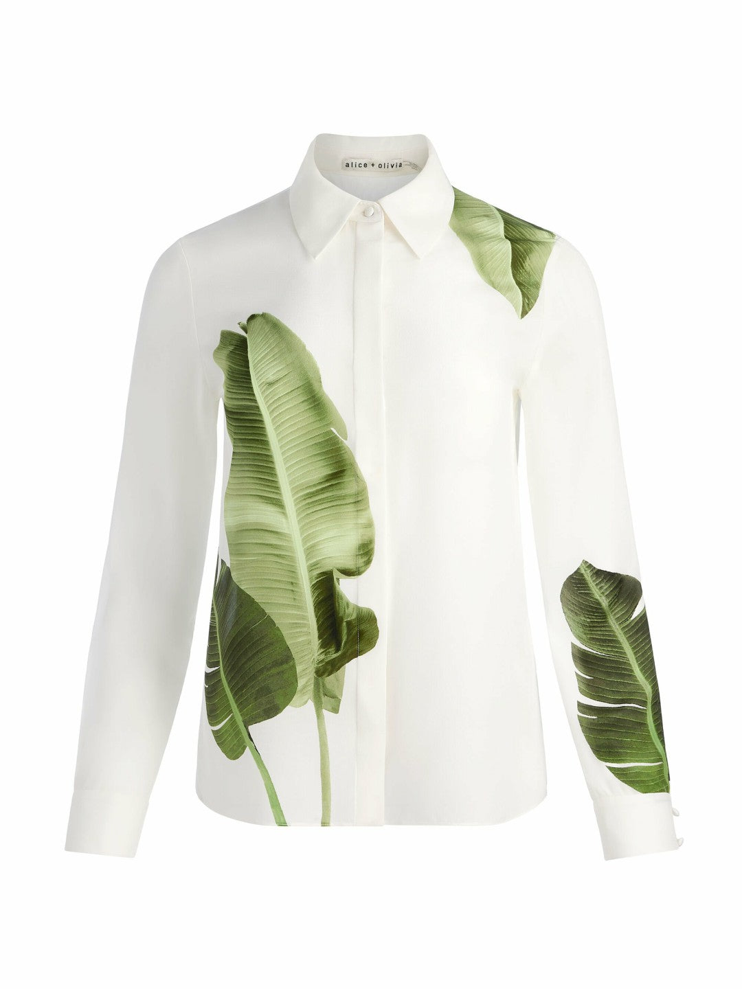 Willa Silk Blouse In Jungle Palm Off White - Alice + Olivia Women