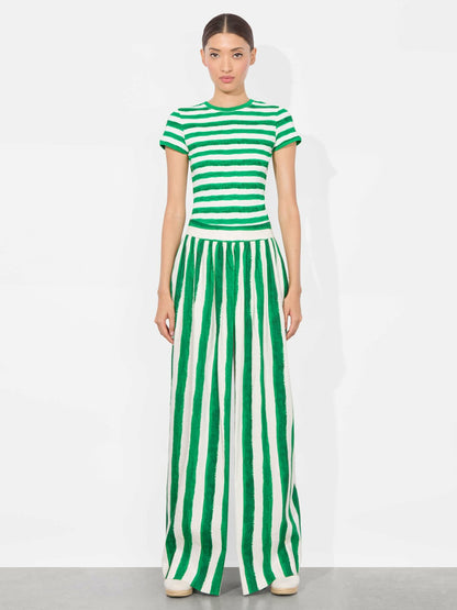Tess Tee In Painted Stripe Lt Emerald - Alice + Olivia Women