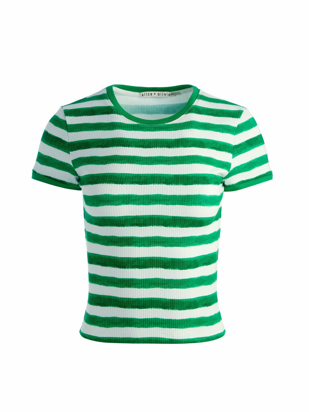 Tess Tee In Painted Stripe Lt Emerald - Alice + Olivia Women