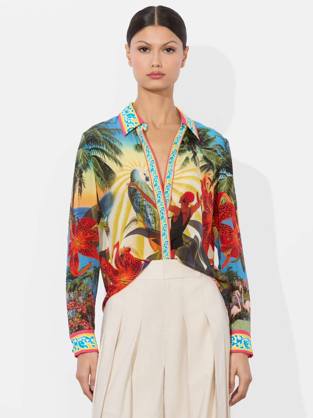 Willa Silk Blouse In Island Dreams Multi - Alice + Olivia Women