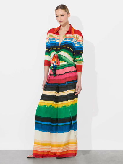 Hannon Tie Front Blouse In Rainbow Reef - Alice + Olivia Women