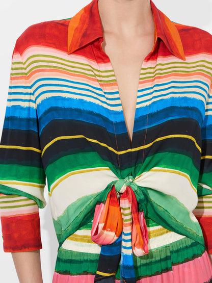 Hannon Tie Front Blouse In Rainbow Reef - Alice + Olivia Women