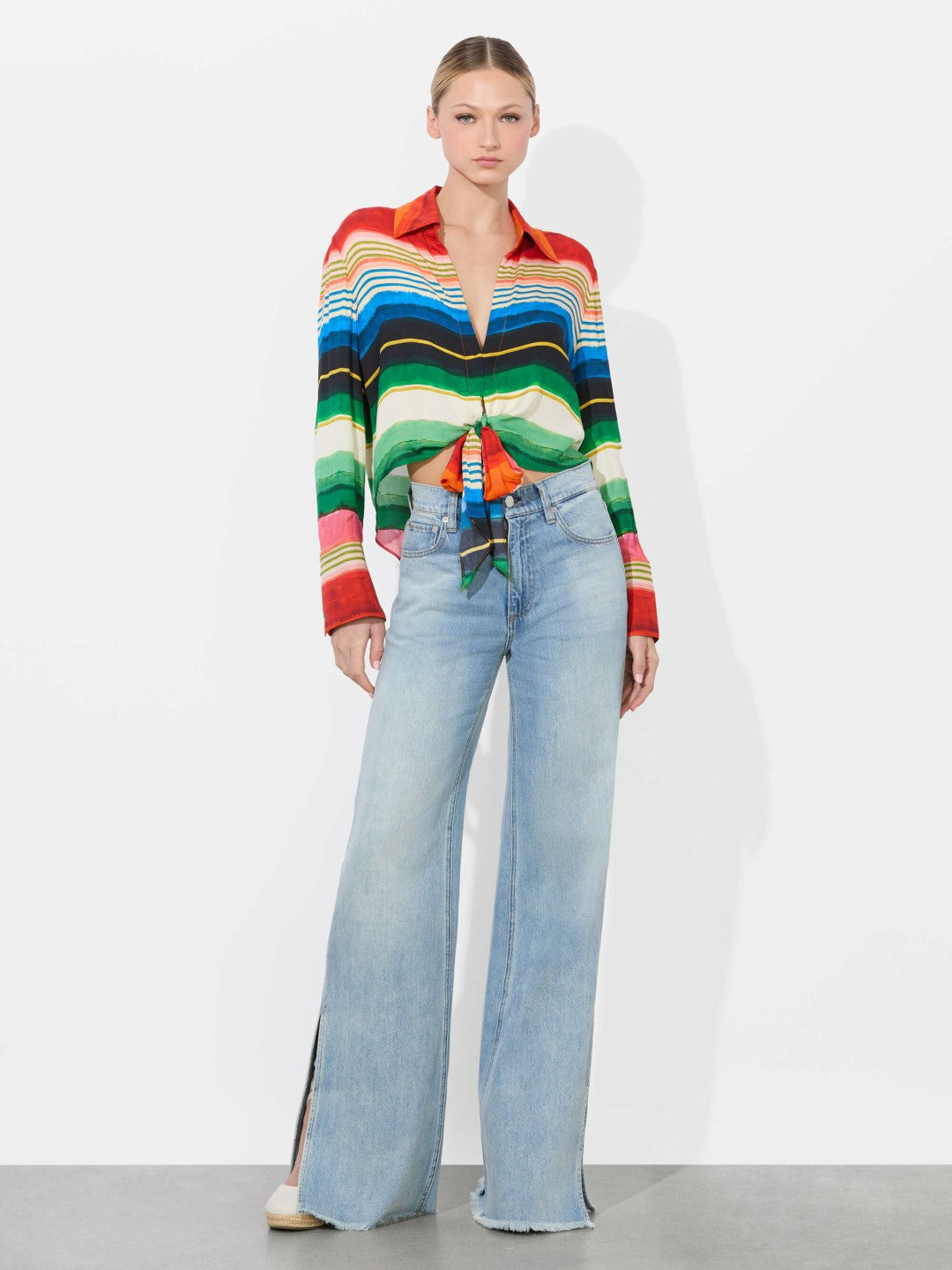 Hannon Tie Front Blouse In Rainbow Reef - Alice + Olivia Women