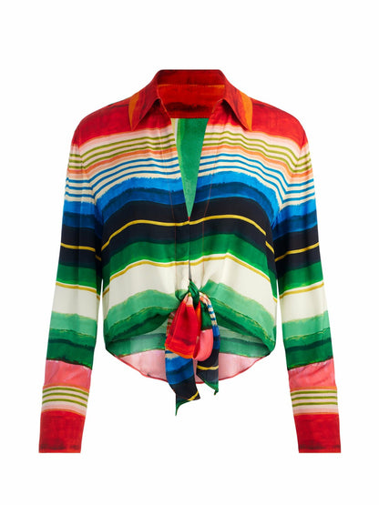 Hannon Tie Front Blouse In Rainbow Reef - Alice + Olivia Women