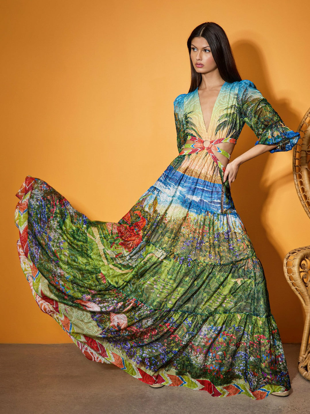 Patrica Tiered Dress In Island Dreams Multi - Alice + Olivia Women