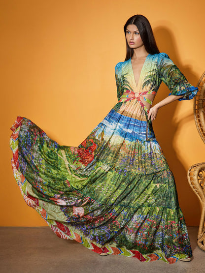 Patrica Tiered Dress In Island Dreams Multi - Alice + Olivia Women