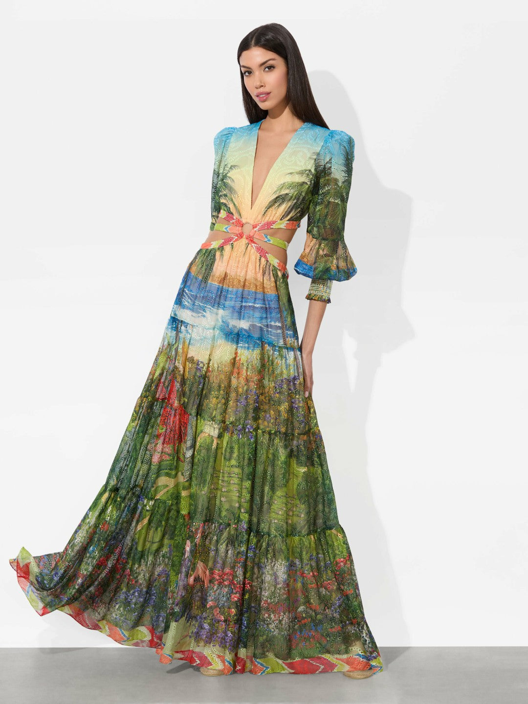 Patrica Tiered Dress In Island Dreams Multi - Alice + Olivia Women