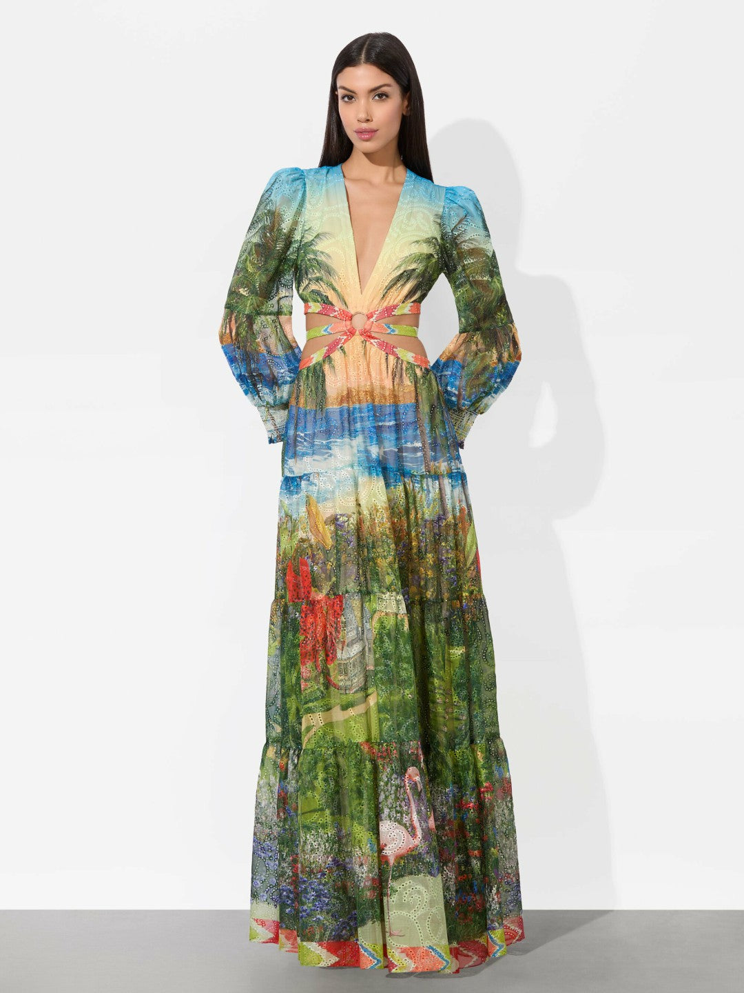 Patrica Tiered Dress In Island Dreams Multi - Alice + Olivia Women