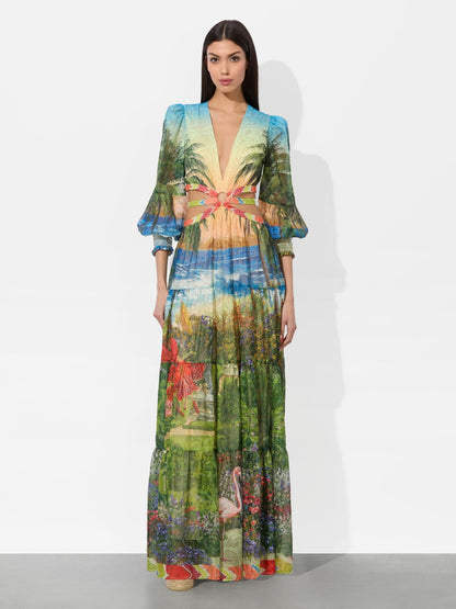 Patrica Tiered Dress In Island Dreams Multi - Alice + Olivia Women