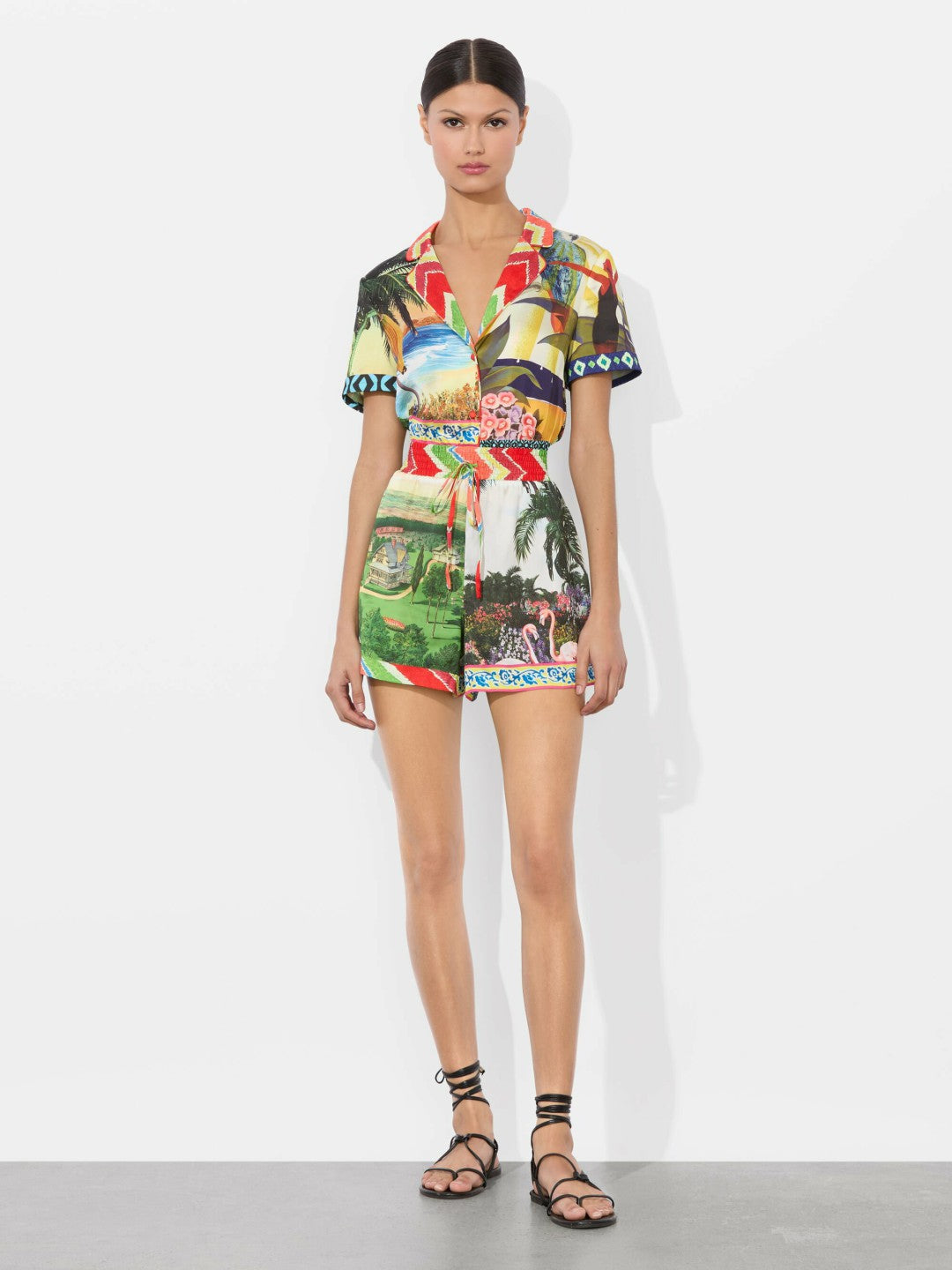 Leighton Pajama Romper In Island Dreams Multi - Alice + Olivia Women